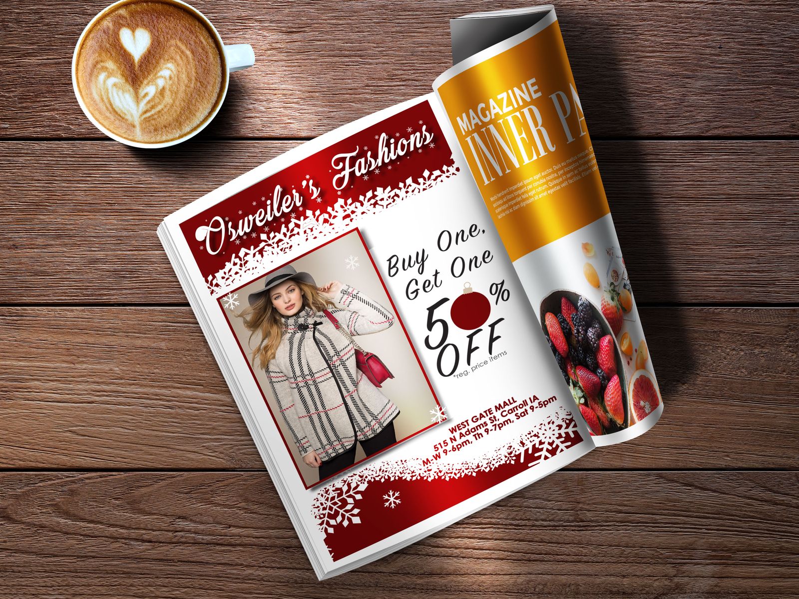 Osweiler's Fashions winter magazine spread, buy one get one